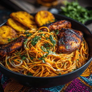 Jollof spaghetti half a pan $60